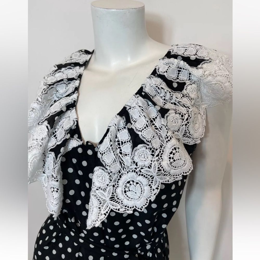 Miguelina Black polka dot crochet lace detailed Mini Dress, M - Picture 3 of 12